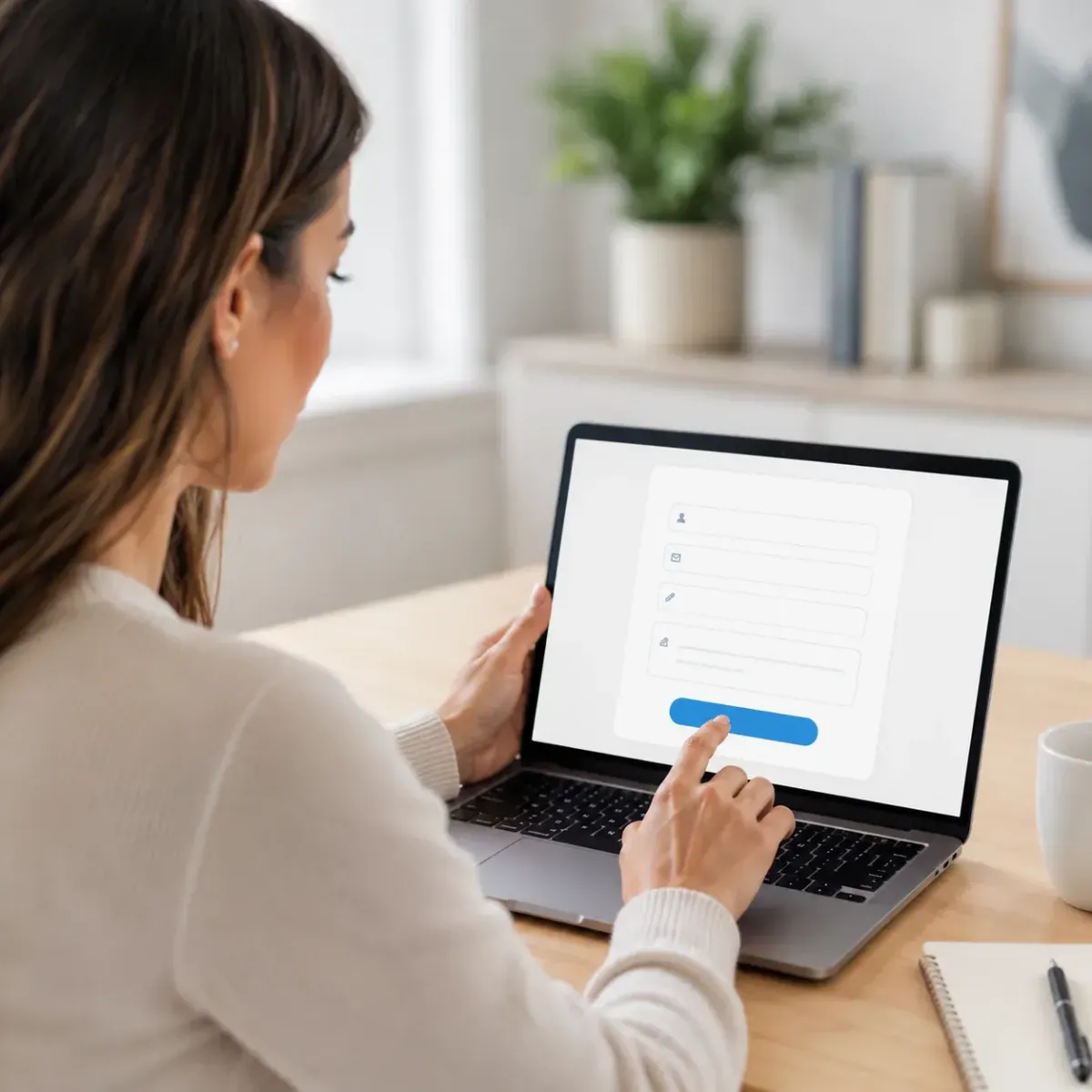 Customer completing a simple online enquiry form on a laptop.
