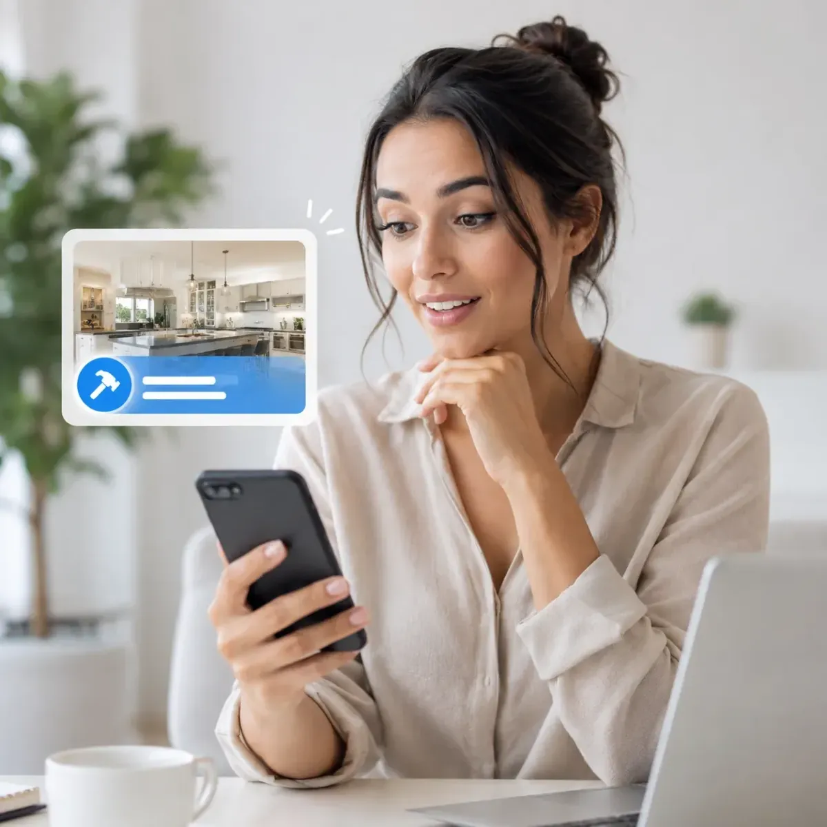 Customer viewing a targeted home service advertisement on her smartphone.