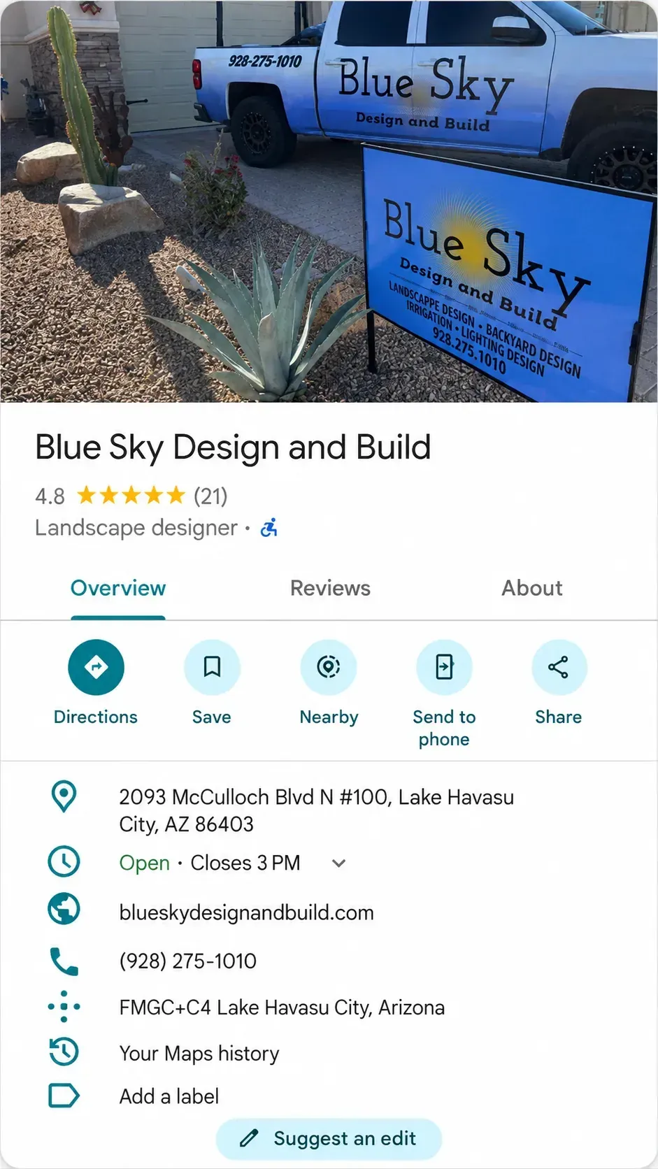 Local contractor company optimized Google Business Profile