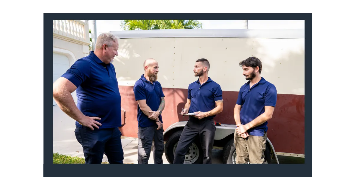 Briefing the crew before a home clean-out.