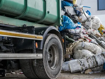 Trash truck at the dump.