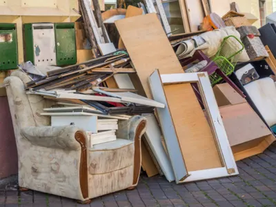 Old furniture and construction debris.