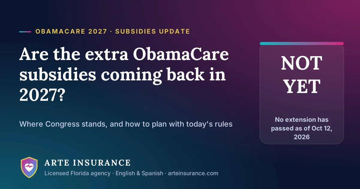 Are the extra ObamaCare subsidies coming back in 2027? No extension has passed as of October 12, 2026