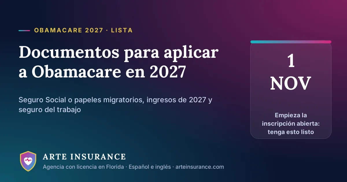 Lista de documentos para aplicar a Obamacare 2027 en Florida. La inscripción abierta empieza el 1 de noviembre