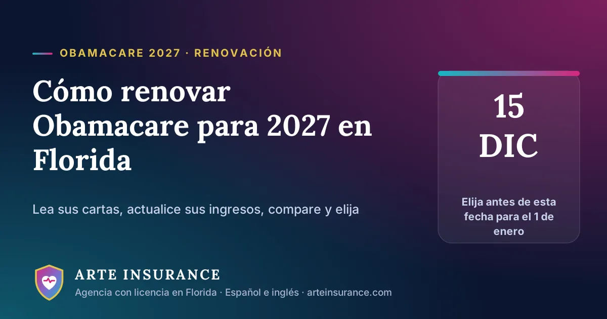 Cómo renovar Obamacare para 2027 en Florida: elija un plan antes del 15 de diciembre para tener cobertura el 1 de enero