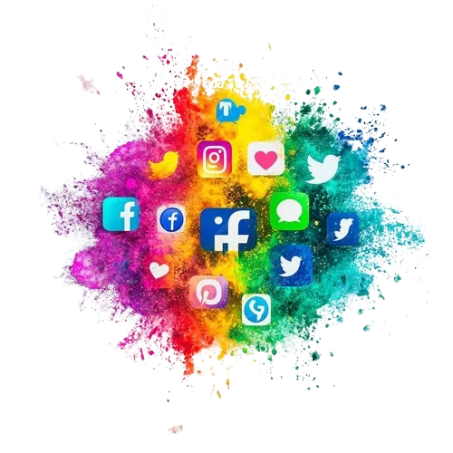 social media icons coming from an explosion f color