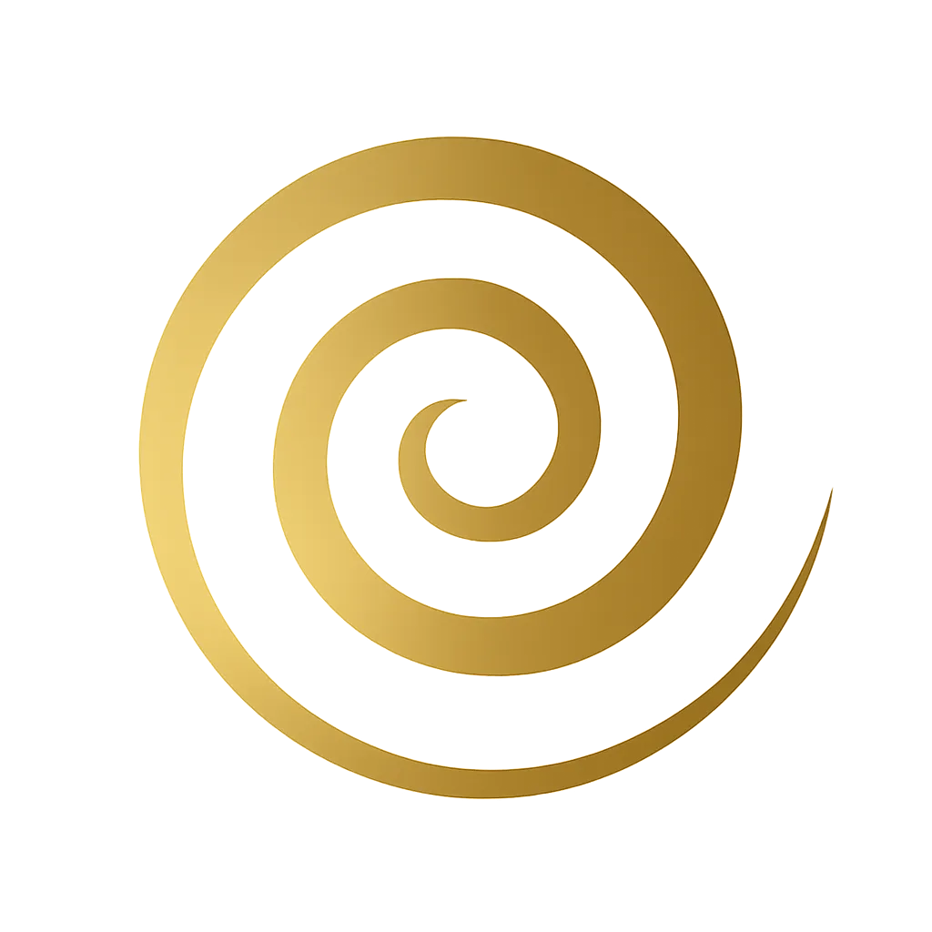 Reverse gold spiral symbol — representing the threshold turned inward.