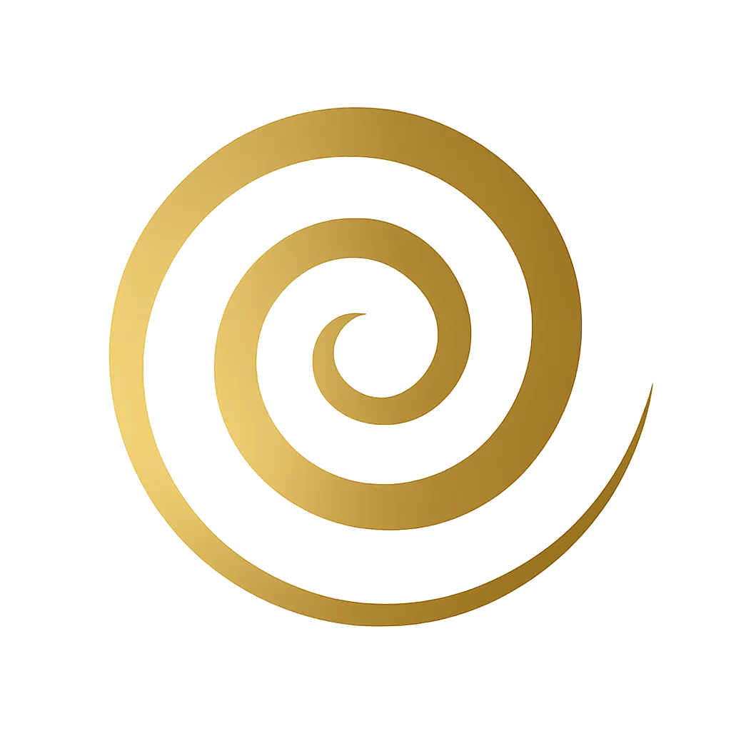 Reverse gold spiral symbol — representing the threshold turned inward.