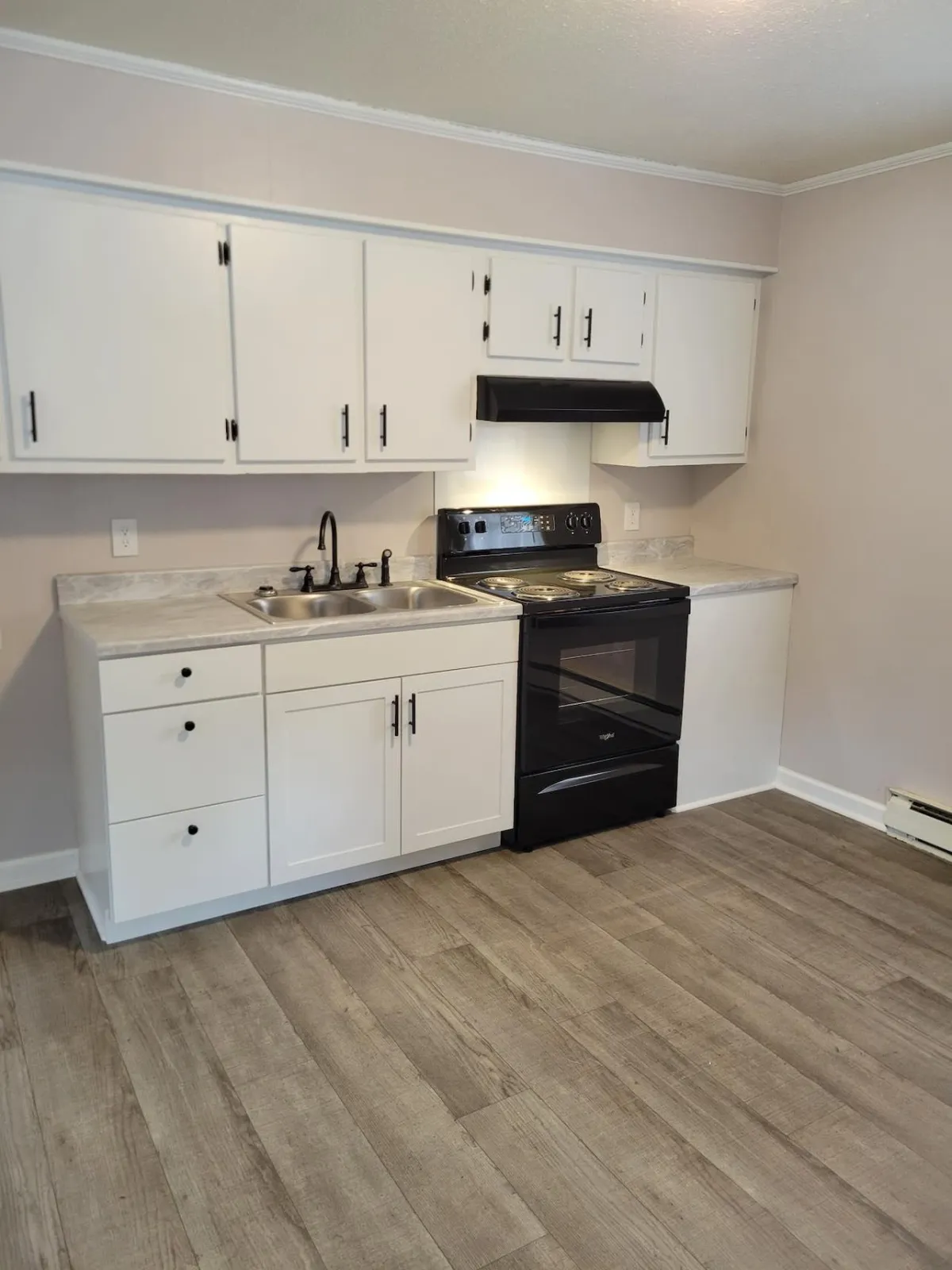 Kitchen Area with appliances at New Town Apartments