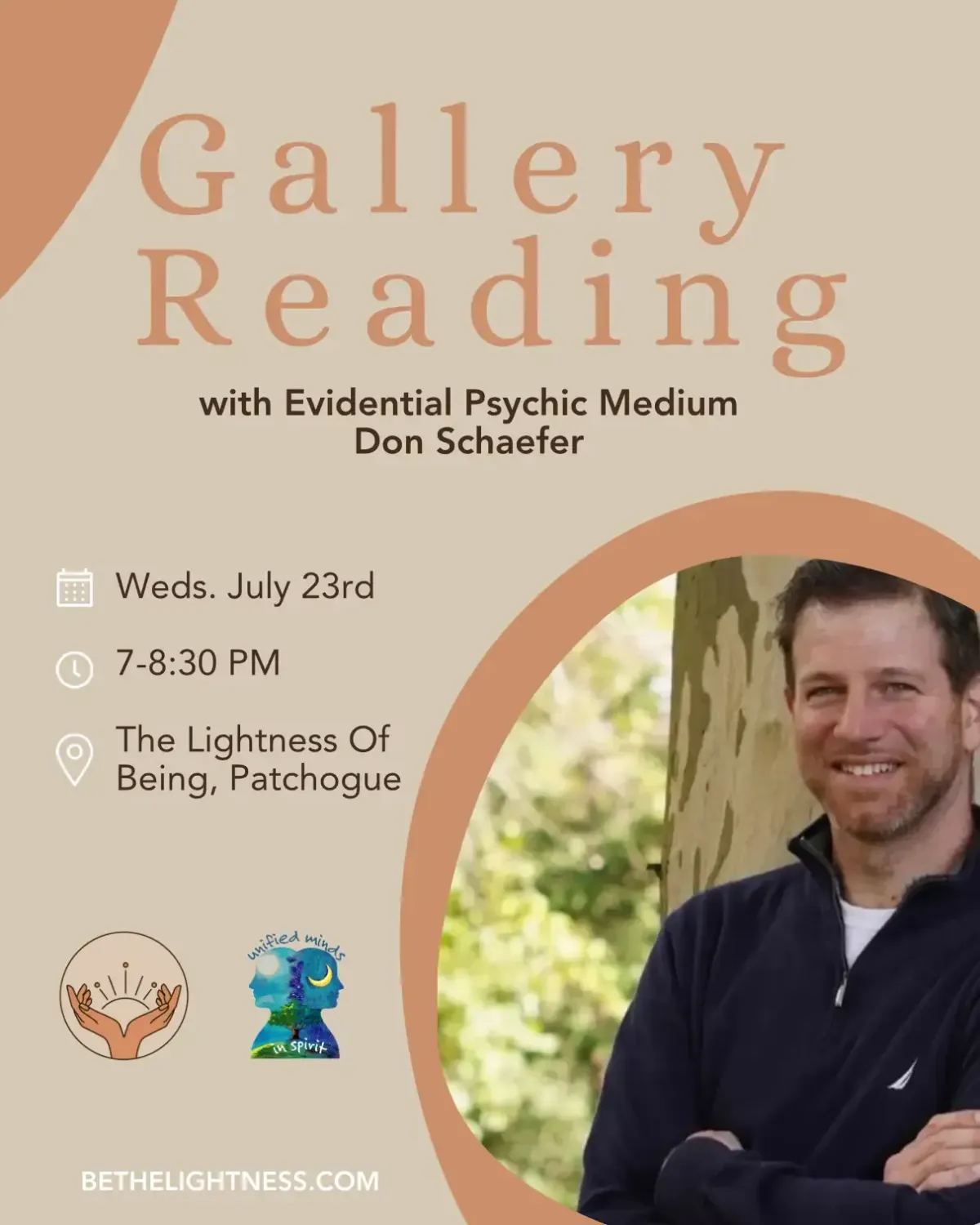 Join us for a Gallery Reading with vidential Psychic Medium, Don Schaefer at The Lightness of Being in Patchogue, NY