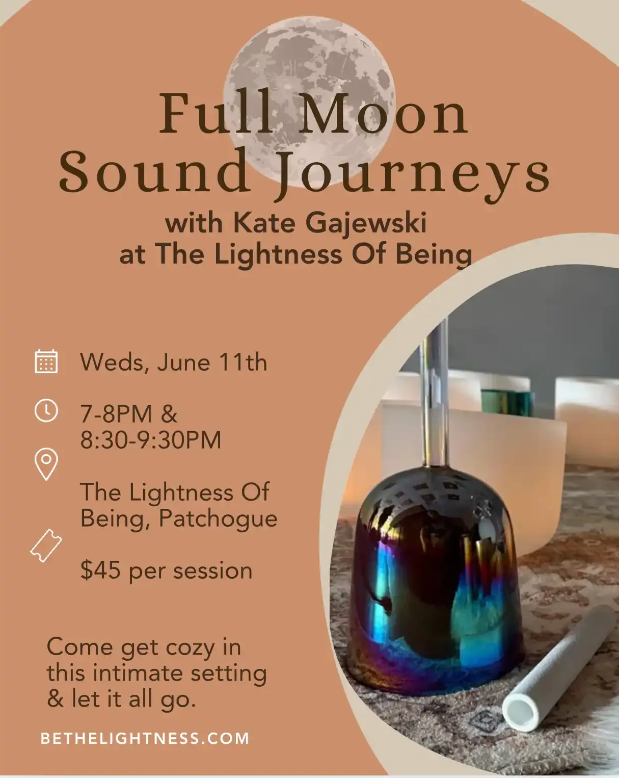 Full moon Sound Journey, Sound Bath, Cystal Singing Bowl Healing in Patchogu NY