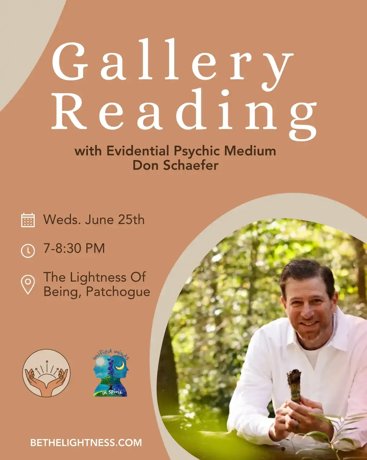 Join us for a Gallery Reading with vidential Psychic Medium, Don Schaefer at The Lightness of Being in Patchogue, NY