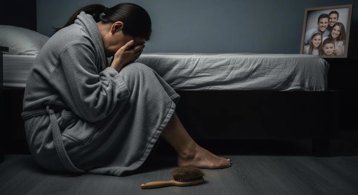 Women are crying lose her hair 