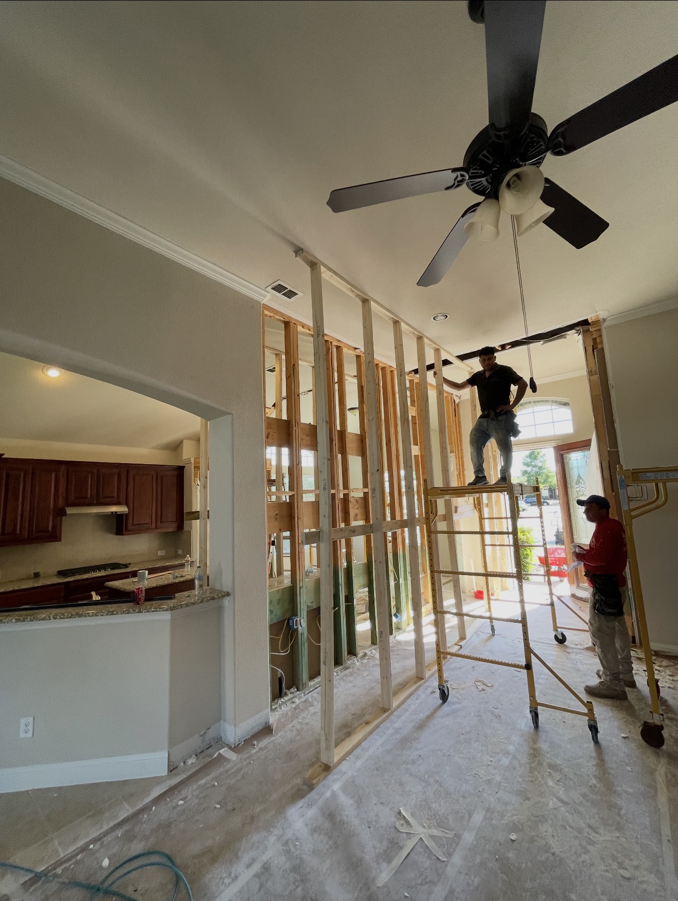 Modern bathroom with double vanity and mint green walls