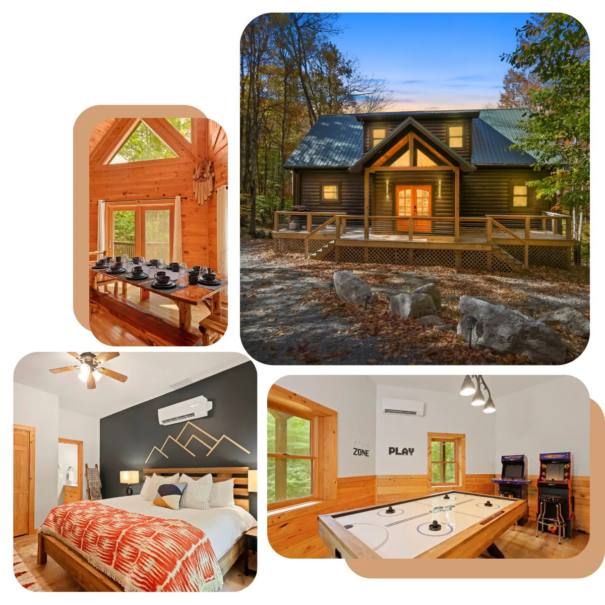  Gather your family or large group at Bear's Creek Lodge, a spacious 3,000-sq-ft cabin nestled on a 2-acre private retreat with a large creek