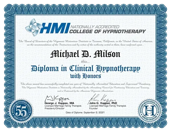 Michael D. Milson - Diploma in Clinical Hypnotherapy with Honors