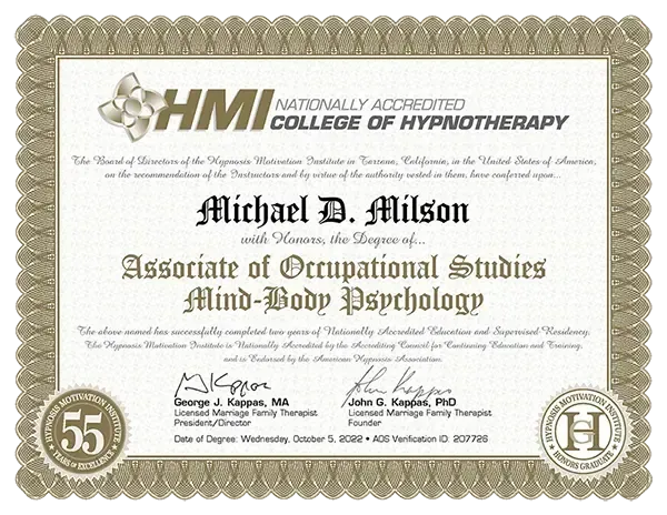 Michael D. Milson - Associate of Occupational Studies in Mind-Body Psychology