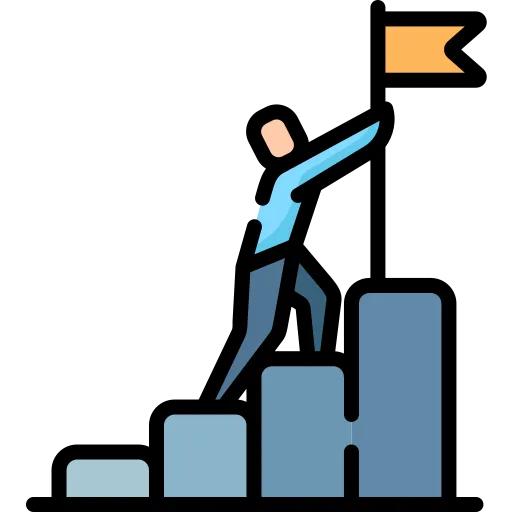 Person Climbing Up A Rising Bar Chart to a Flag on Top Representing Personal Success