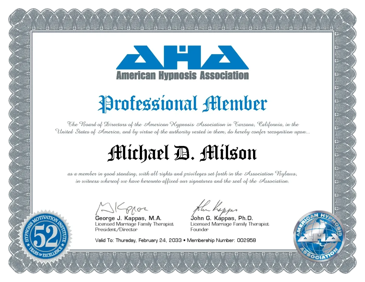 American Hypnosis Association Professional Member