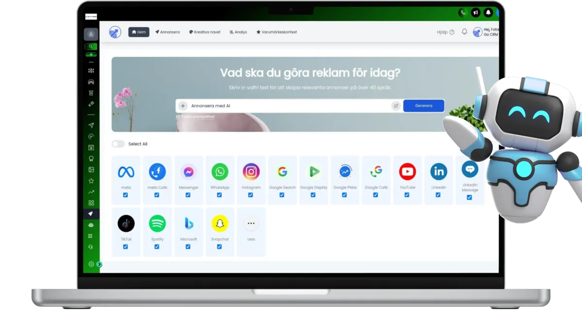 Dashboard för AI Ads Manager från Go CRM Center