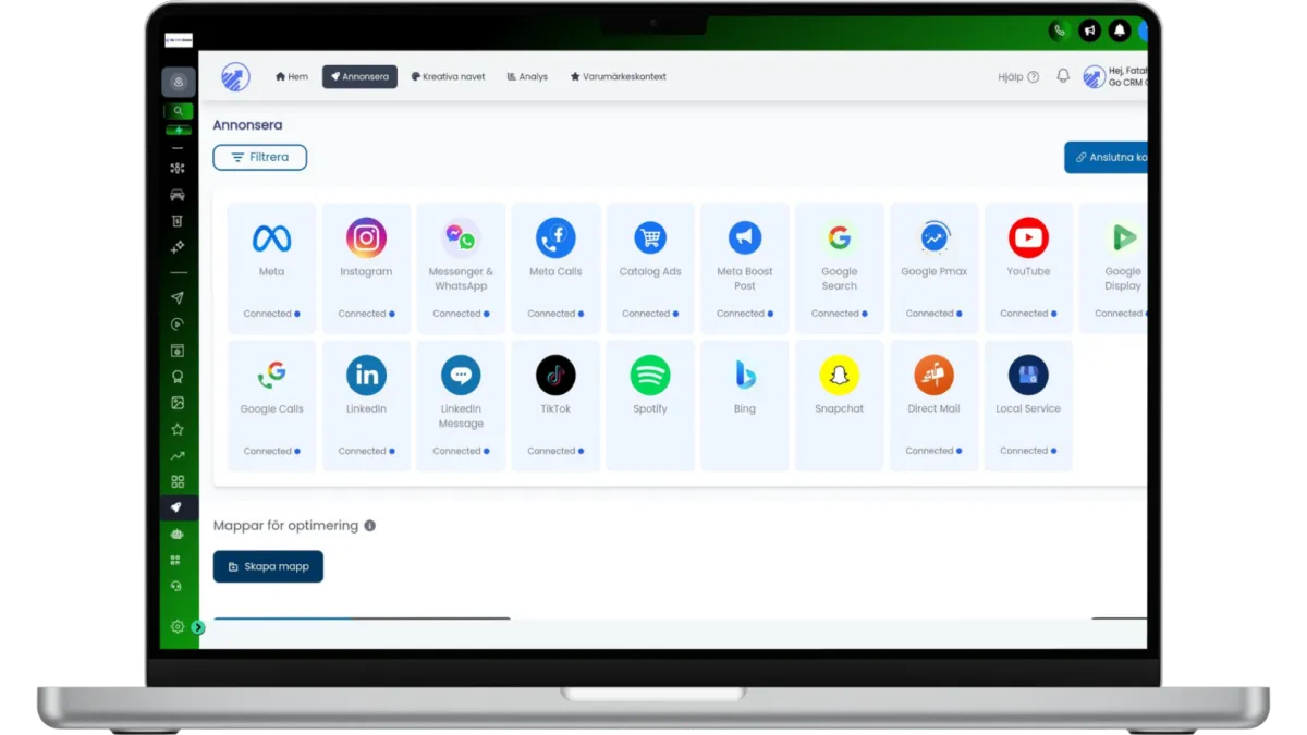 Dashboard för AI Ads Manager från Go CRM Center