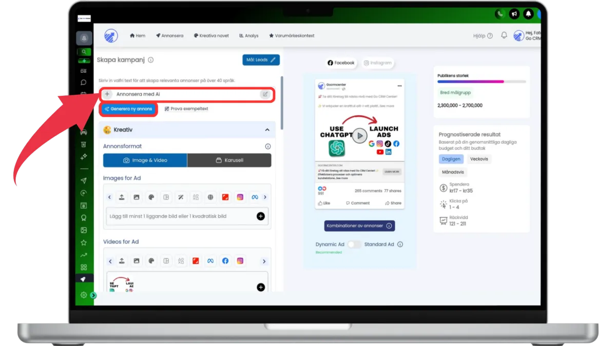 AI Ads Manager från Go CRM Center skapar automatiskt annonser 