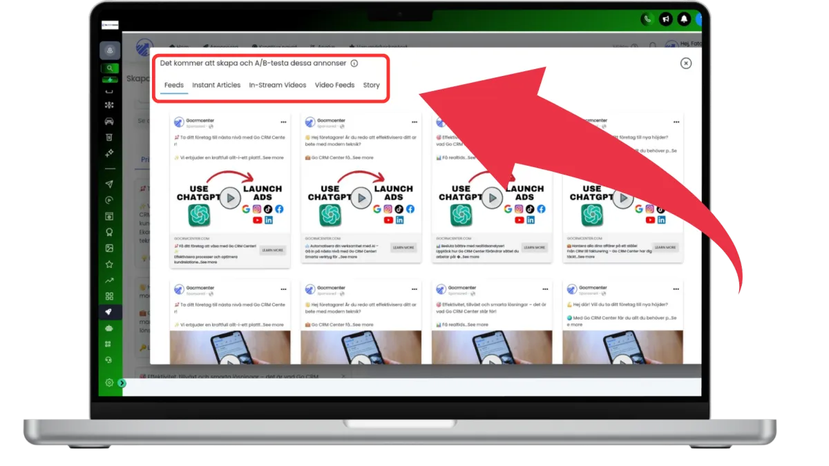 A/B testing kampanjer genererade av Ai Ads Manager 
