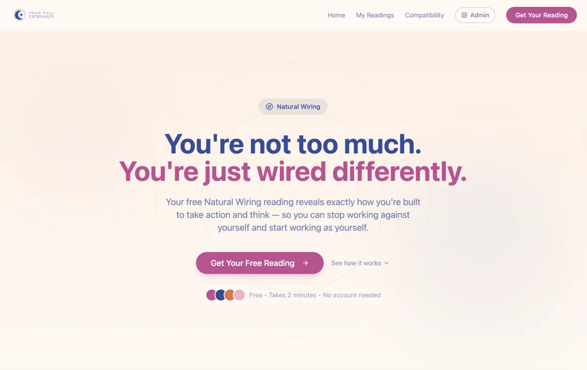 Natural Wiring app screens on a warm celestial background