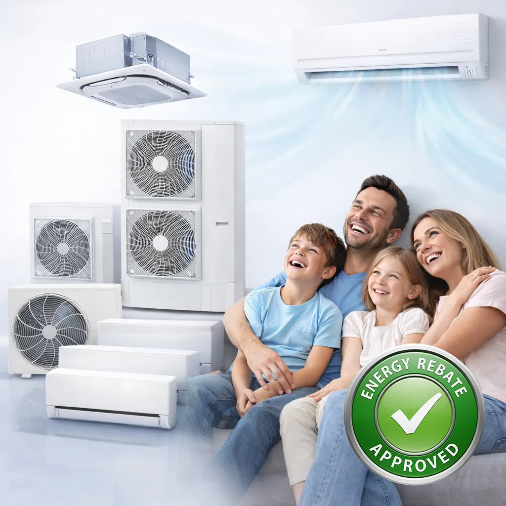 Happy Australian family saving money on energy bills with GreenEnv government rebate offer for hot water systems