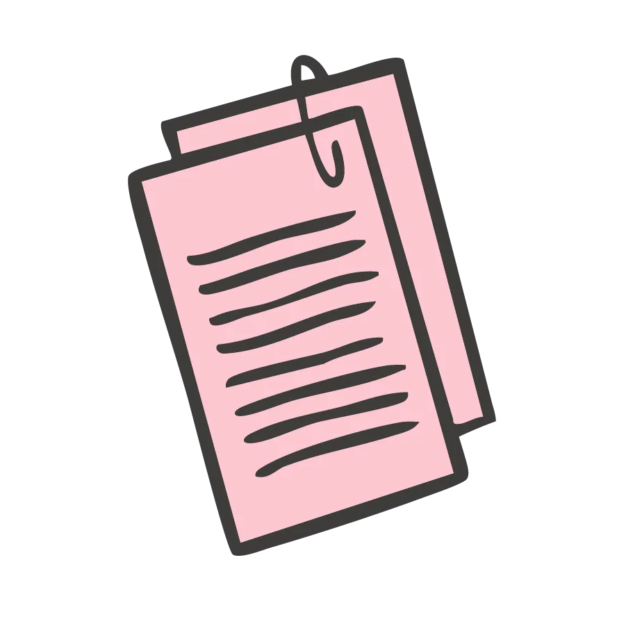 Cute doodle-style pink binder holding two sheets of lined paper, ideal for bookkeeping for CEO moms.