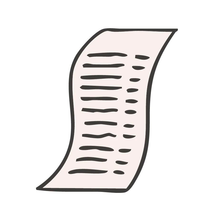 Simple sketch of a receipt with lined details, ideal for bookkeeping for CEO moms.