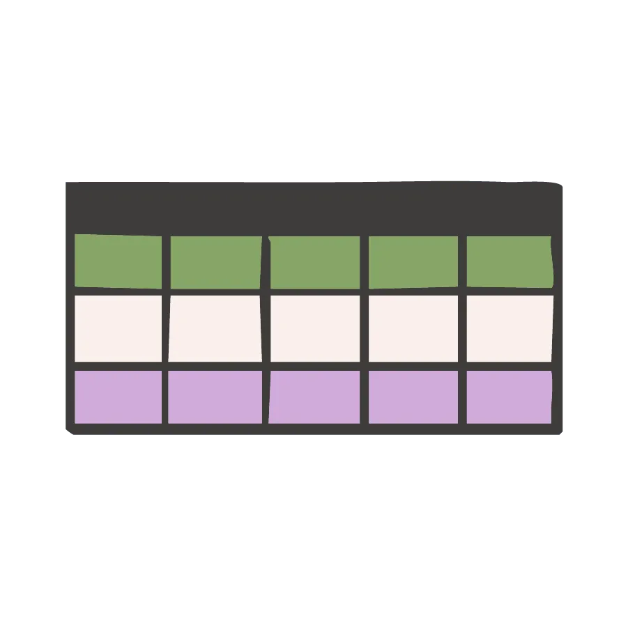 Illustration of a simple spreadsheet grid with green, white, and purple cells, ideal for bookkeeping for CEO moms.