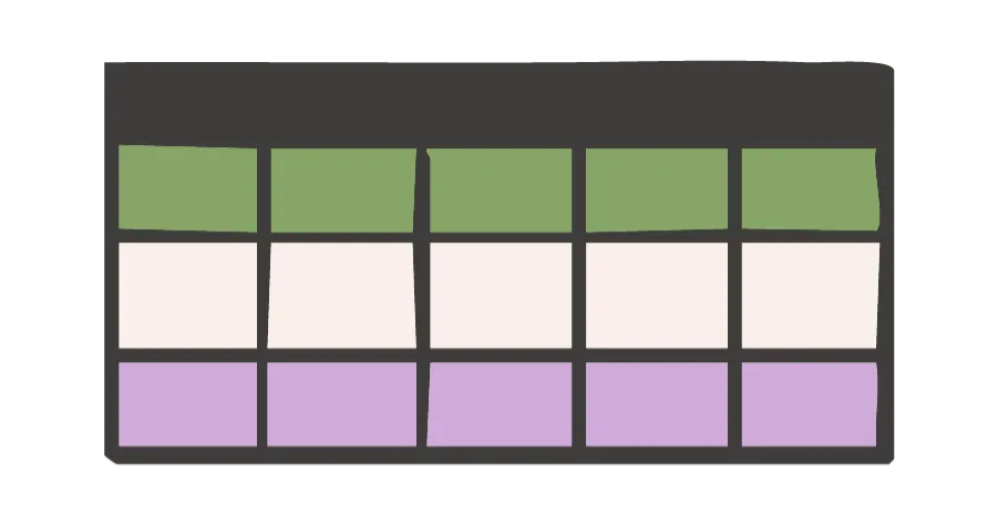 Illustration of a simple spreadsheet grid for Berkeley County VW bookkeeper, with green top row, white middle rows, and purple bottom row in a dark frame.