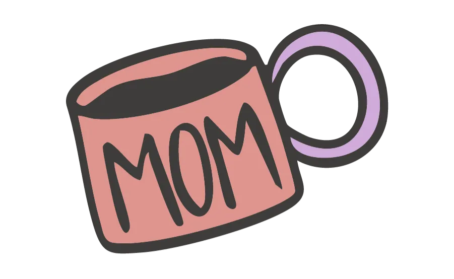 Pink cartoon mug with "MOM" text and purple handle, symbolizing appreciation amid fractional CFO services for busy professionals.