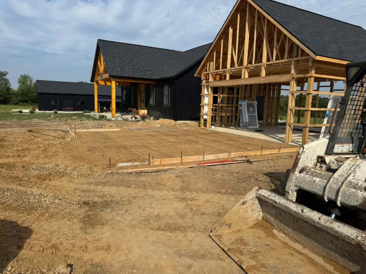 Reinforced concrete slab preparation for a new residential foundation project in Allendale, MI.