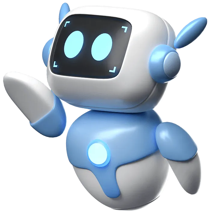 AI robot mascot greeting visitors