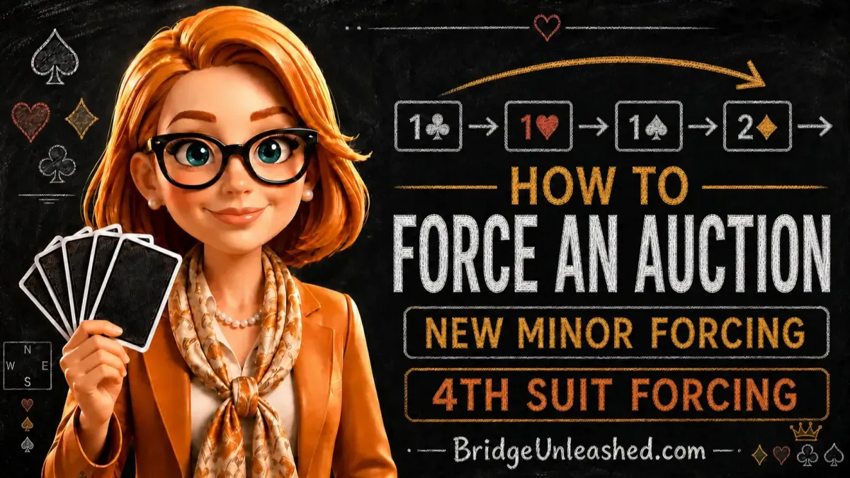 Bridge Unleashed workshop artwork for Fourth Suit Forcing or New Minor Forcing? Read Opener’s Rebid