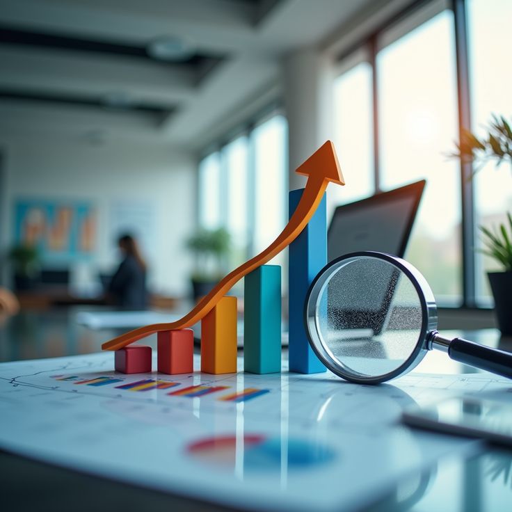 scaling arrow and bar graph ascending