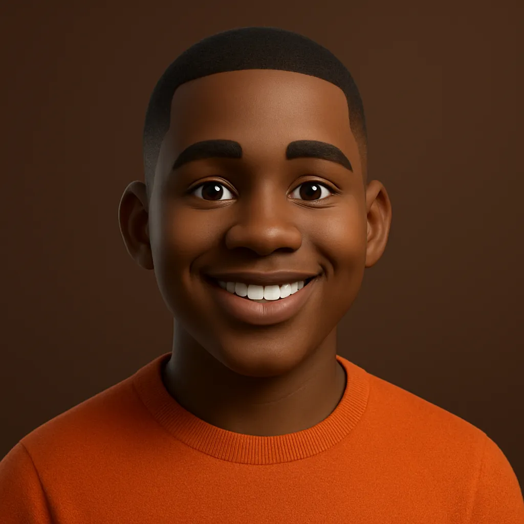 3D-rendered testimonial avatar of Marcus, a smiling young African American man in an orange sweater, used to represent a happy customer on the Quick Tow Towing reviews section.