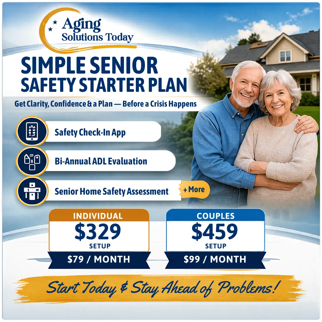 Senior and caregiver smiling together in a safe home environment