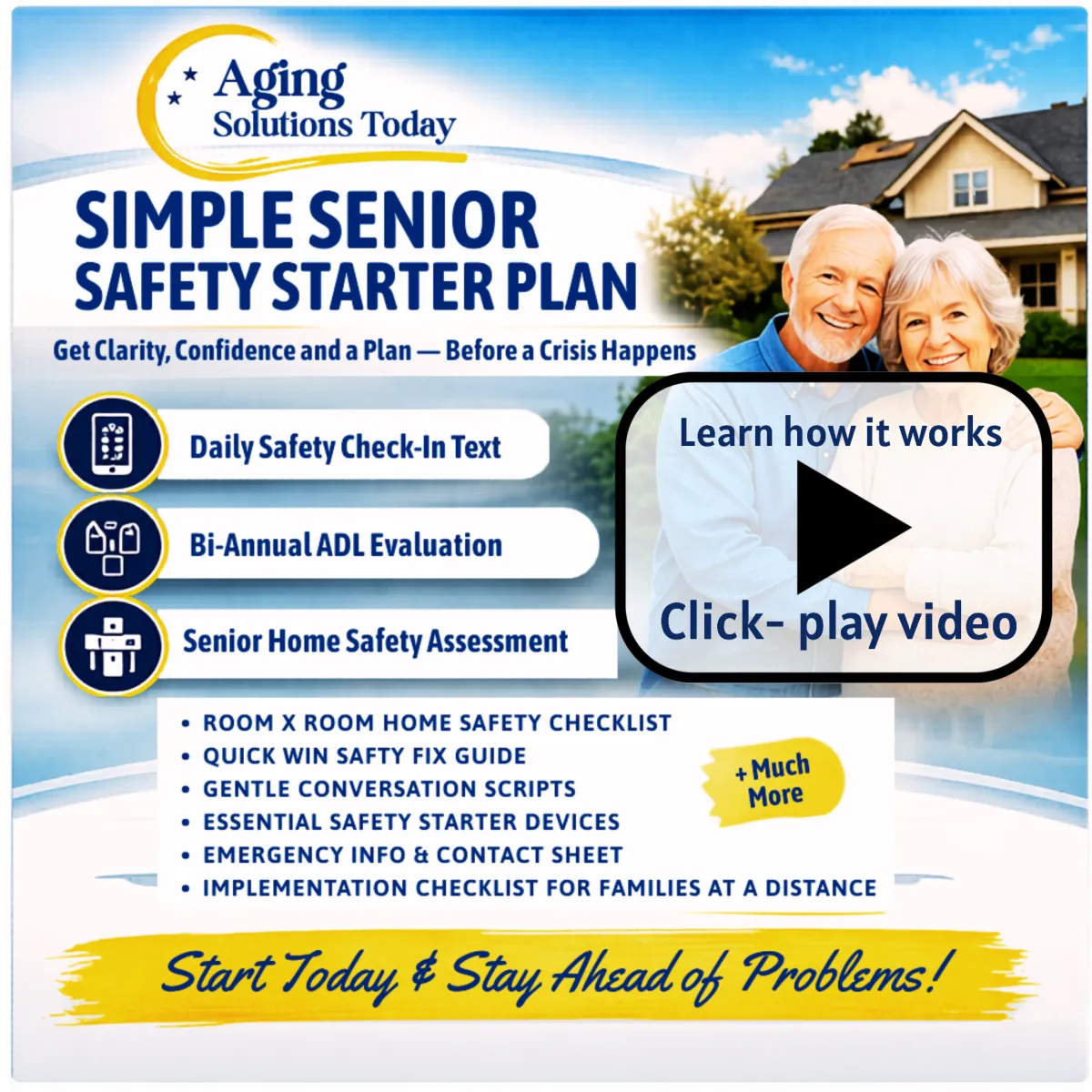 Senior and caregiver smiling together in a safe home environment