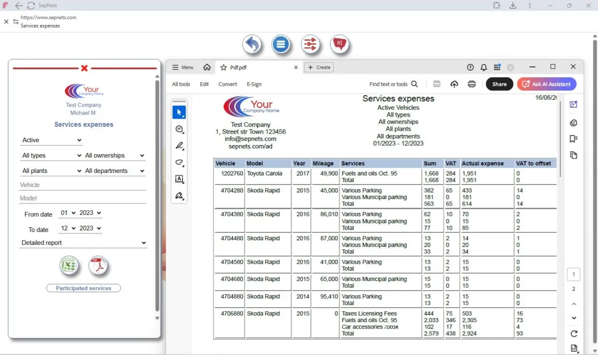 SepNets services and reporting