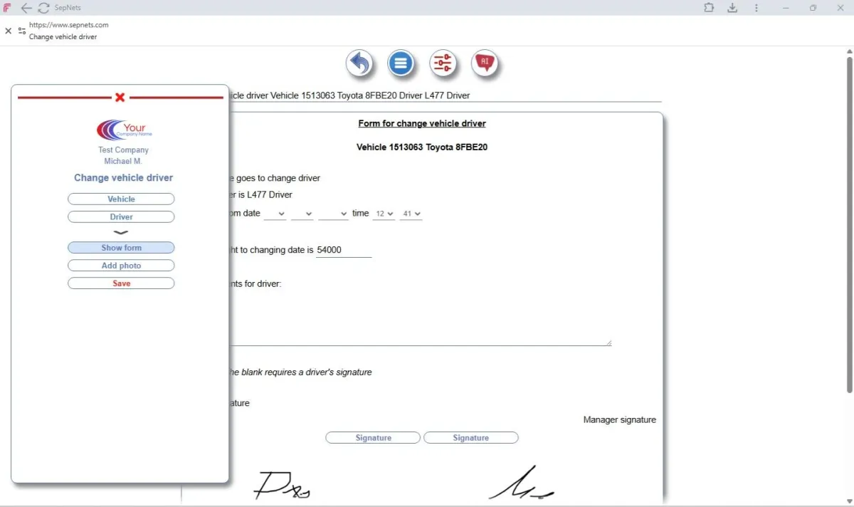 SepNets change driver screen