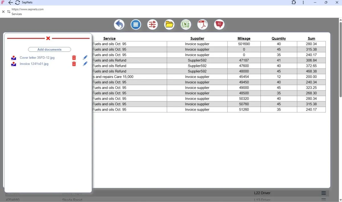 SepNets invoices screen