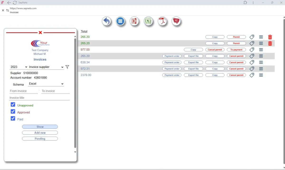 SepNets vehicle details screen