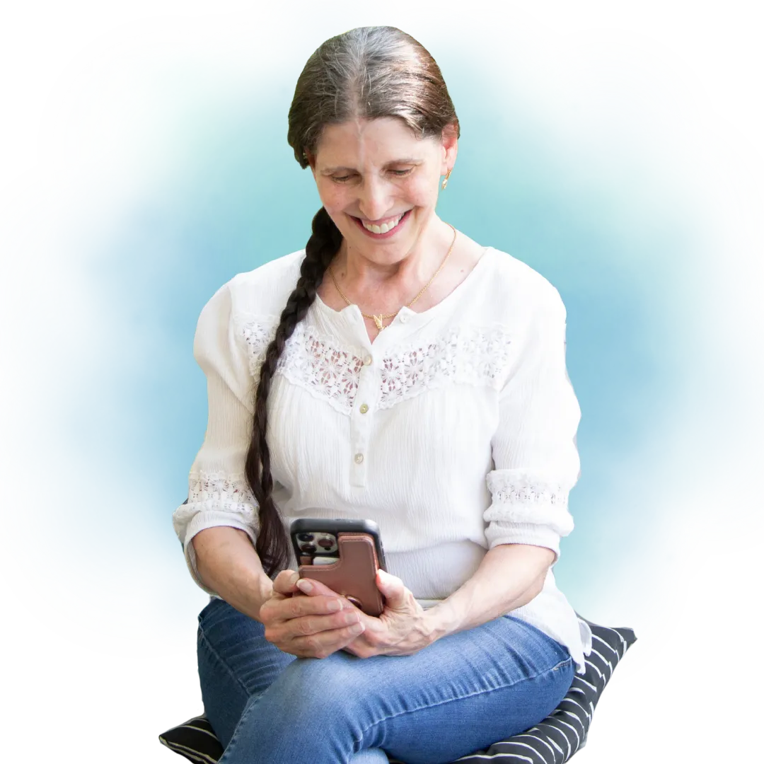 Victoria Essner leading a live Zoom accessibility training for blind adults focused on iPhone VoiceOver and assistive technology support.