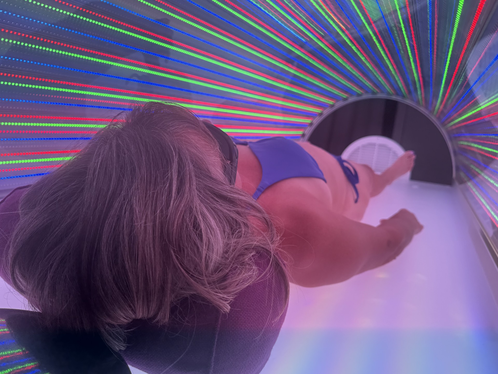 43000 clinical grade LEDs array glowing in deep cyan and indigo