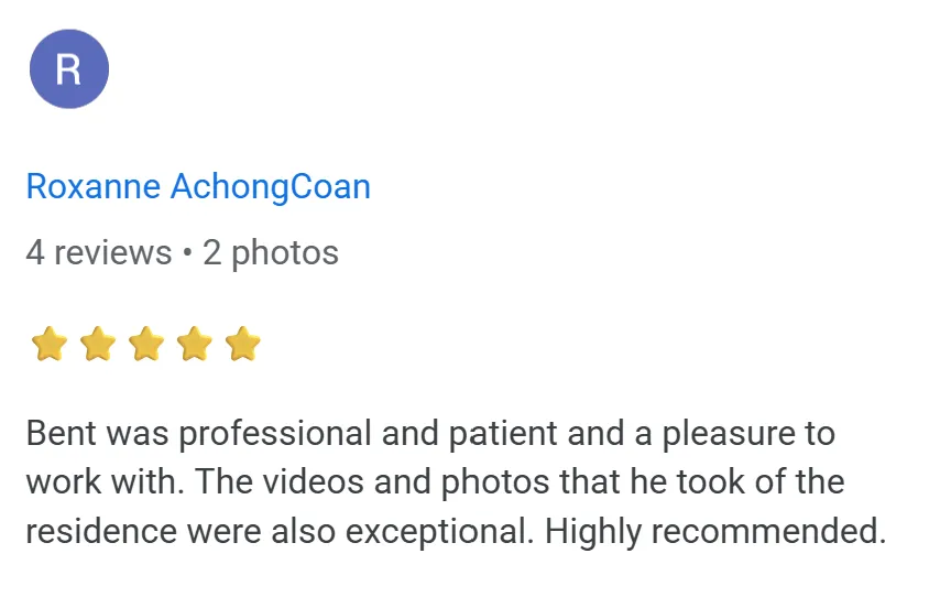 Verified 5-star Google review by R AchongCoan - praising Bent Danholm for being professional and a pleasure to work with