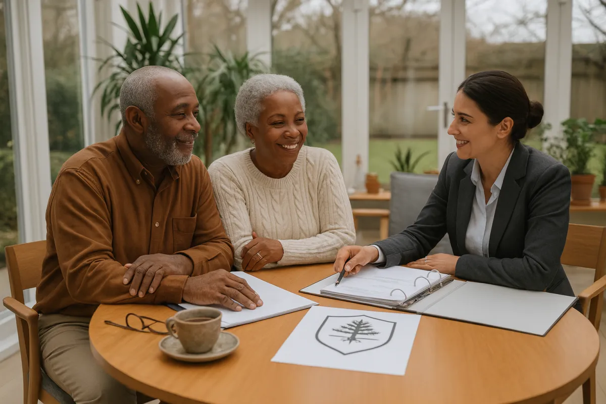 Mature couple reviewing documents with a trusted agent