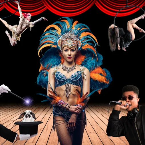 Event talent in performance-ready attire preparing for upscale Las Vegas gig